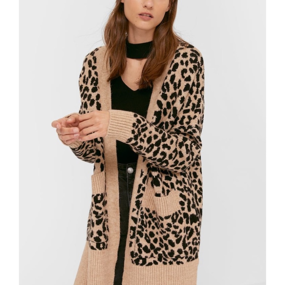 Stradivarius Long Knitted Print Cardigan